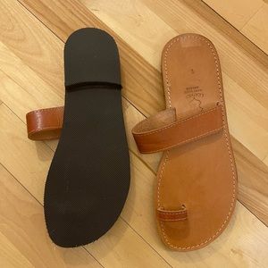 Real leather brown greek slides